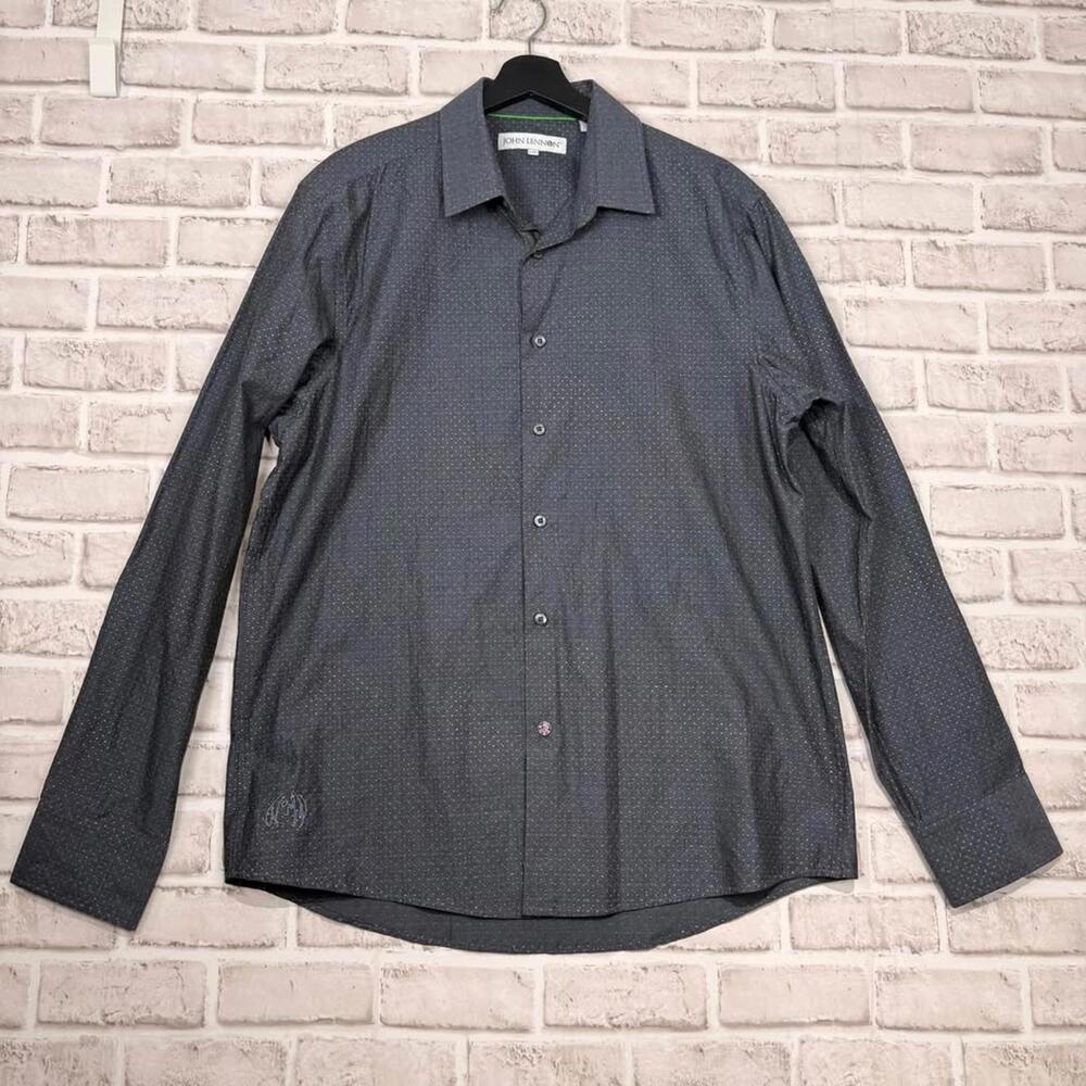 John Lennon Men's Size L Dress Shirt Gray with Colourful Metallic Dots‎